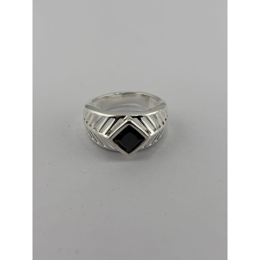 Sterling Silver Onyx Chevron Ring – view 4