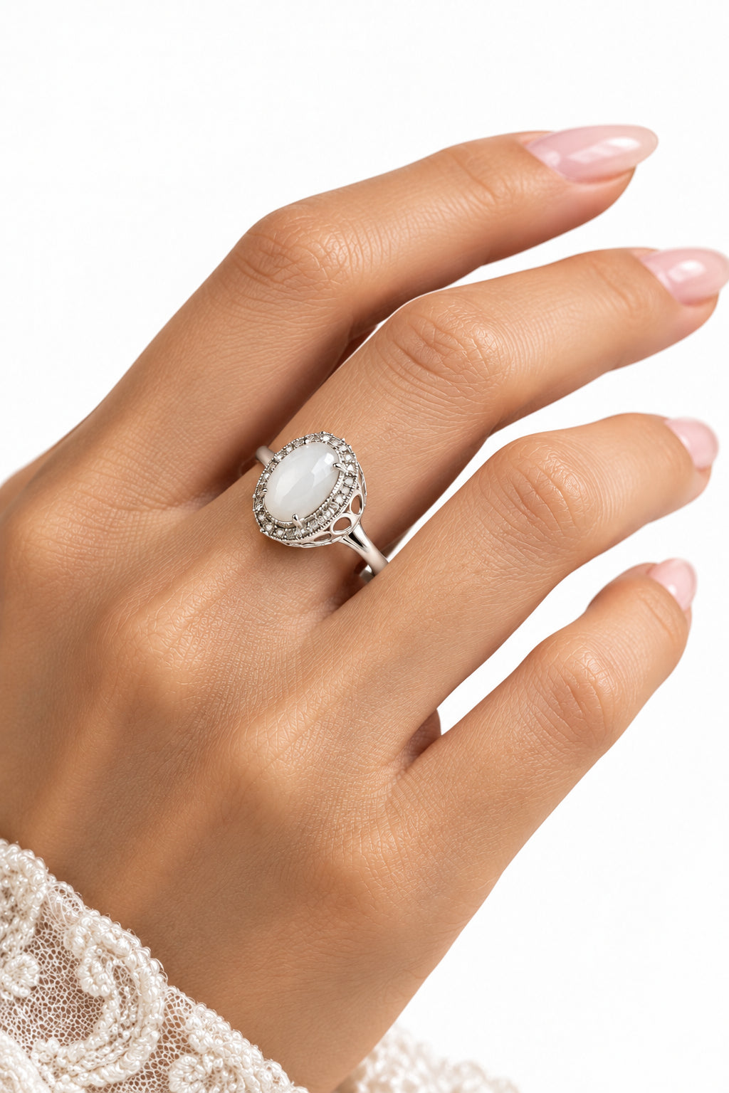 Sterling Silver Oval Halo Ring (12g) – view 2