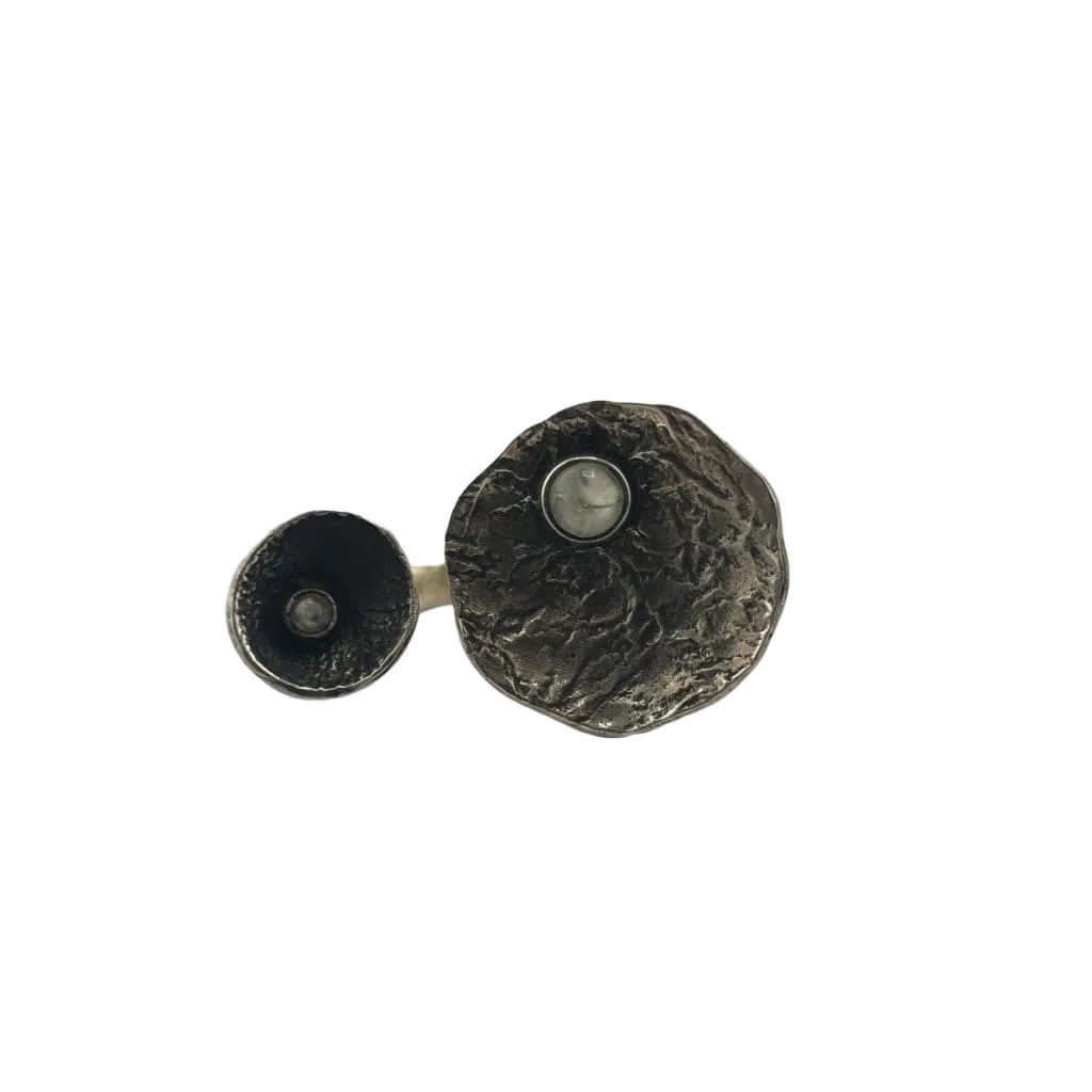 Sterling Silver Oxidized Double Disc Moonstone Ring (11g) – view 2