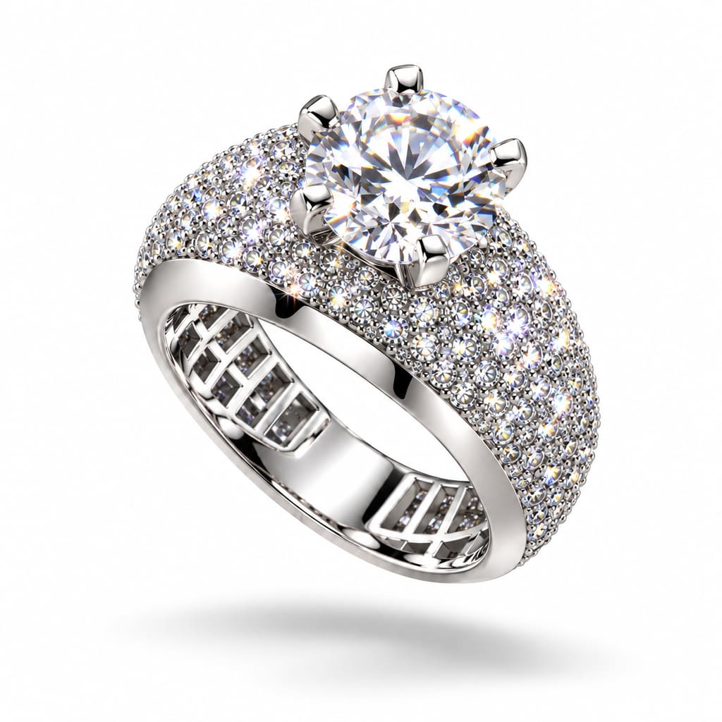 Sterling Silver Pave Solitaire Ring (12g) - Size O