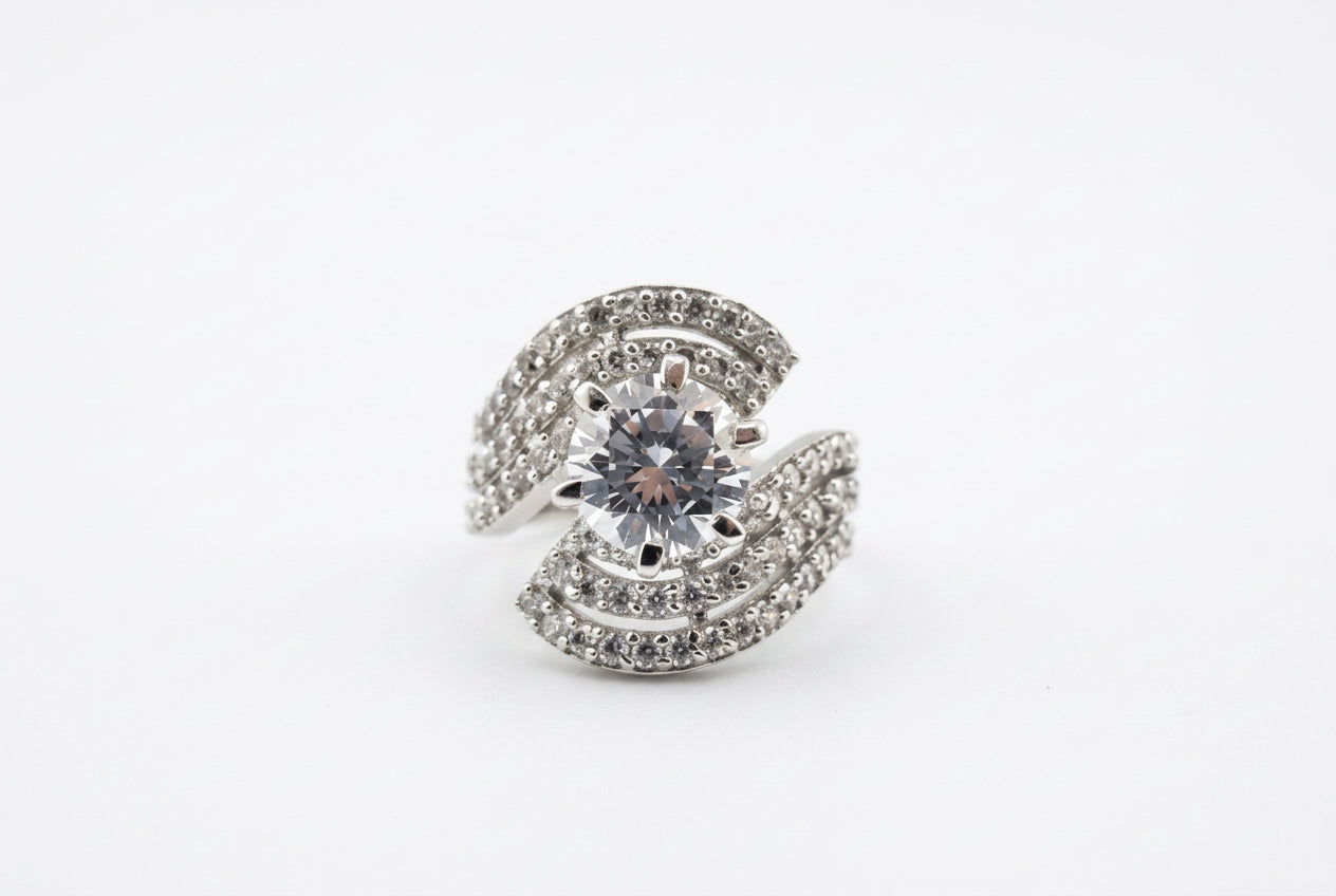 Sterling Silver Pave Swirl Ring (7.86g) - Size O – view 3
