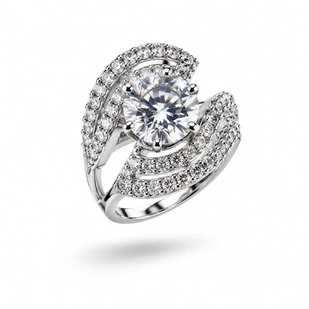 Sterling Silver Pave Swirl Ring (7.86g) - Size O