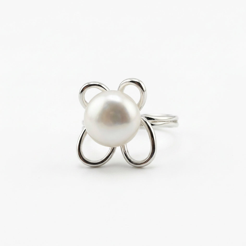 Sterling Silver Pearl Flower Ring – view 4