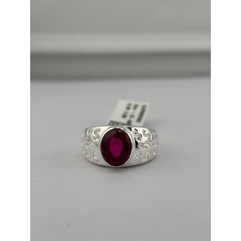 Sterling Silver Red Gemstone Ring (6.3g) - Size T 1/2