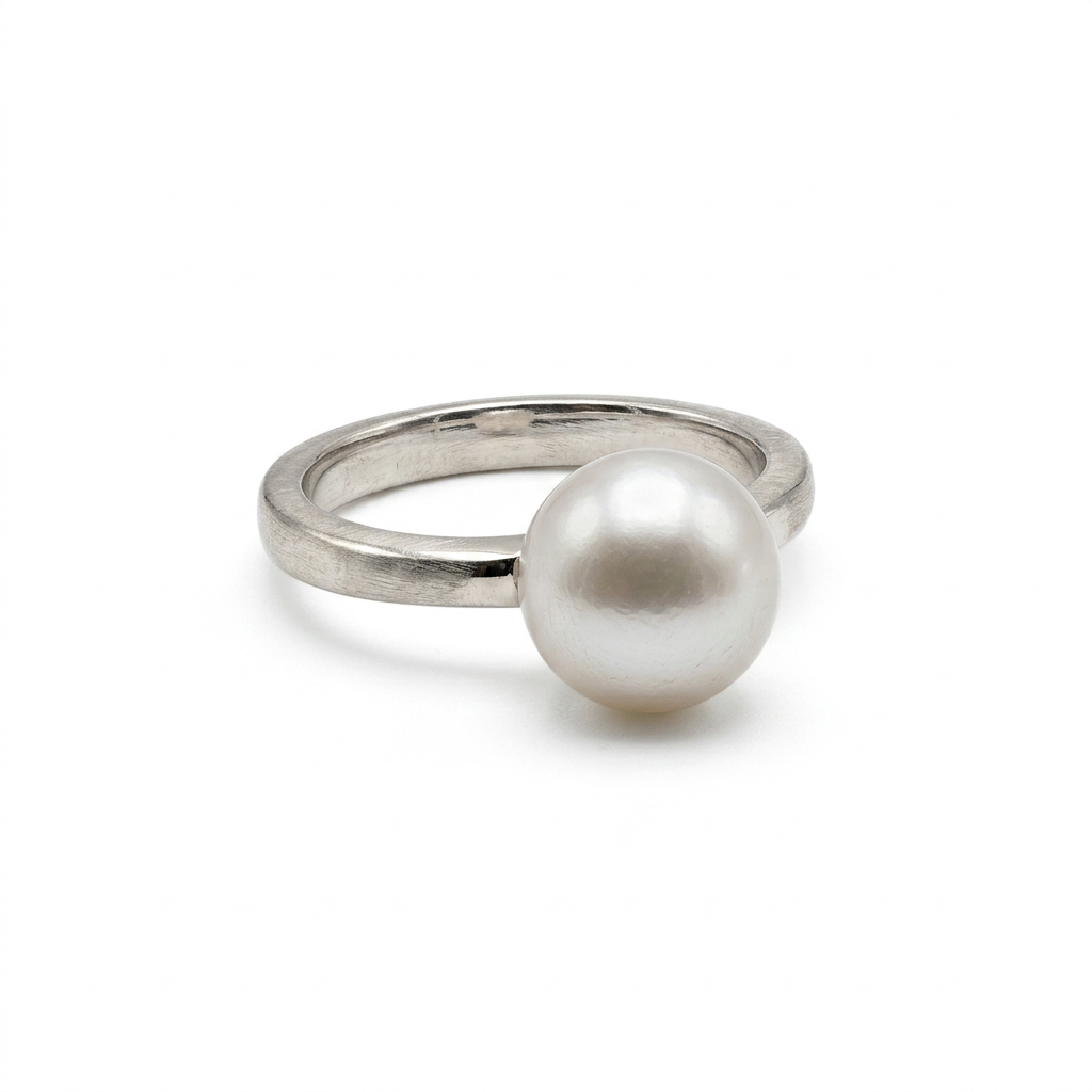 Sterling Silver Single Pearl Ring – view 3