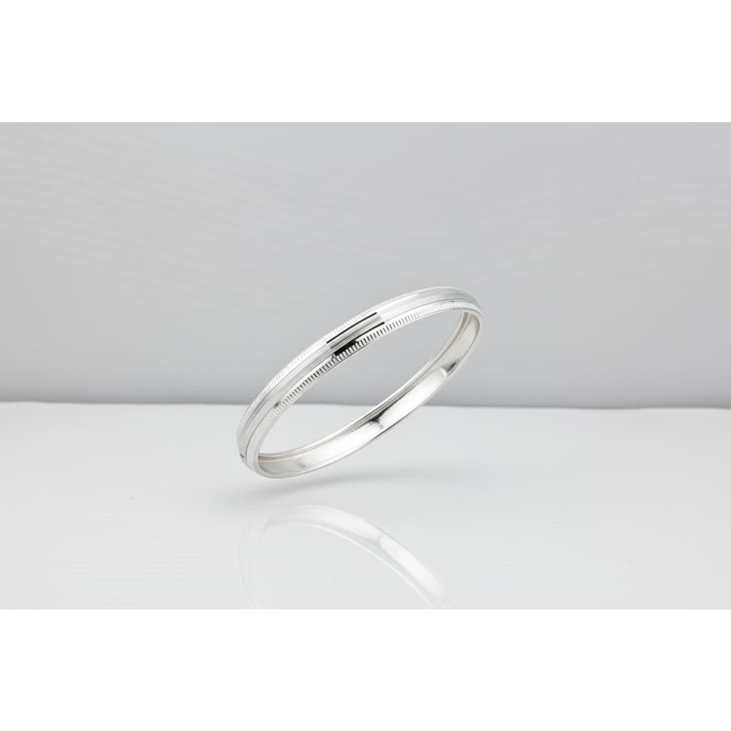 Striped Silver Kada – 925 Sterling Silver Bracelet Textured Band with Center Highlight Design