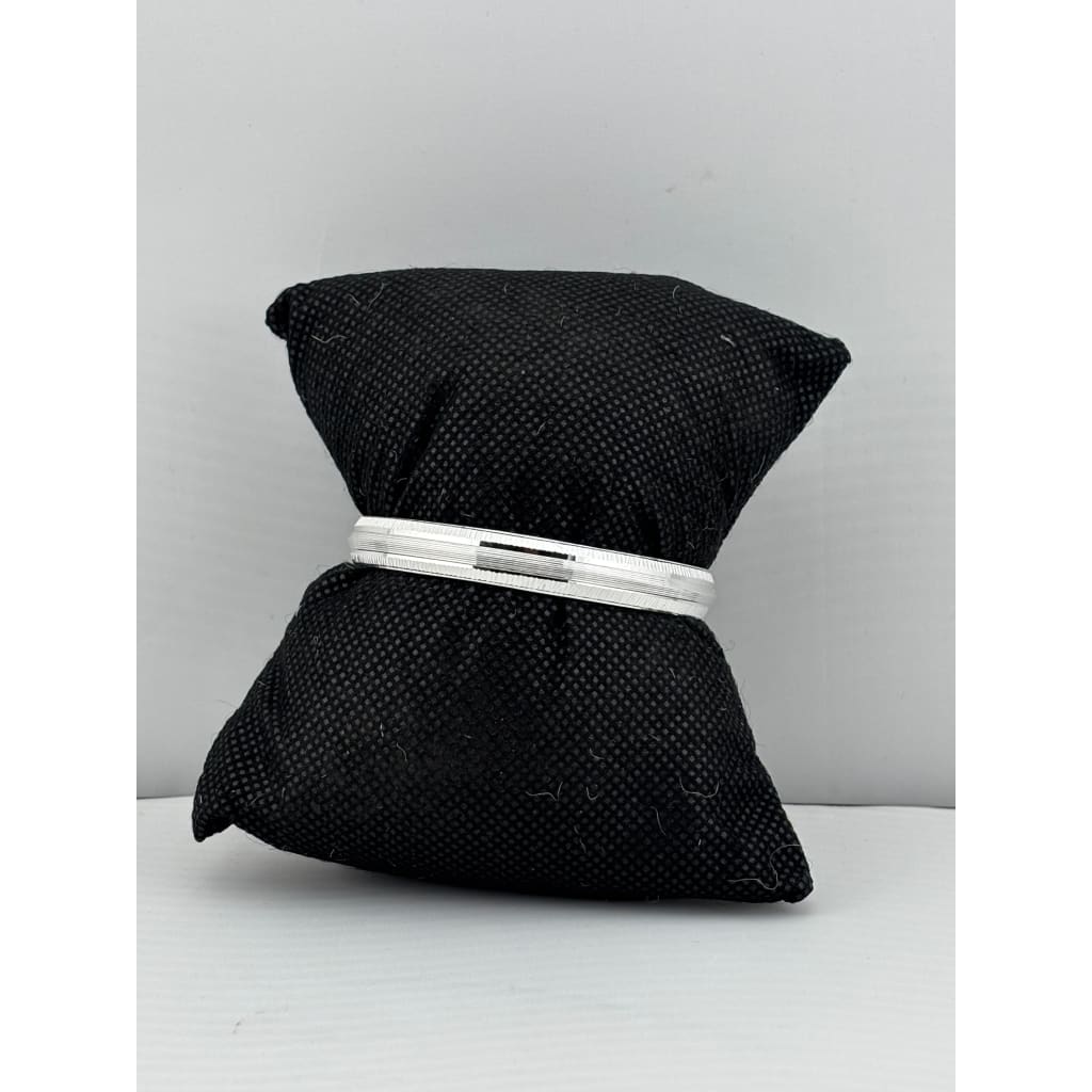 Striped Silver Kada – 925 Sterling Silver Bracelet Textured Band with Center Highlight Design