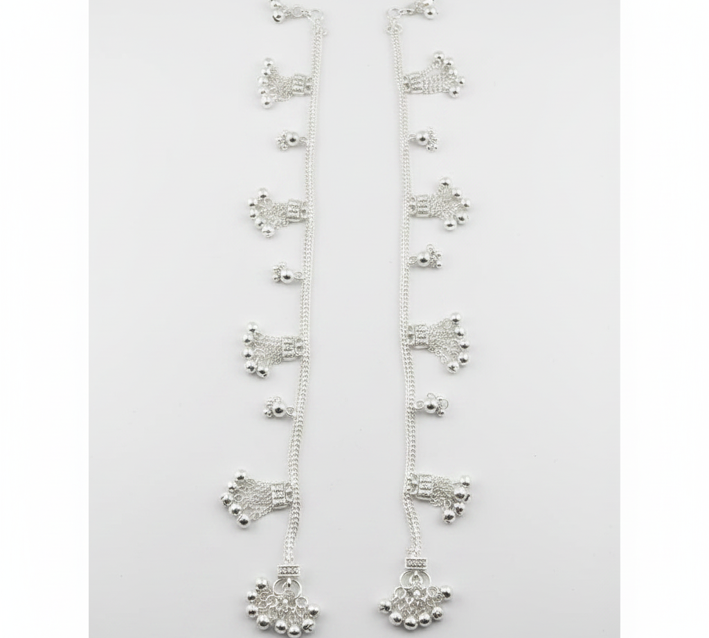 Tassel Charm Chain Anklet – 925 Sterling Silver – Adjustable-45g