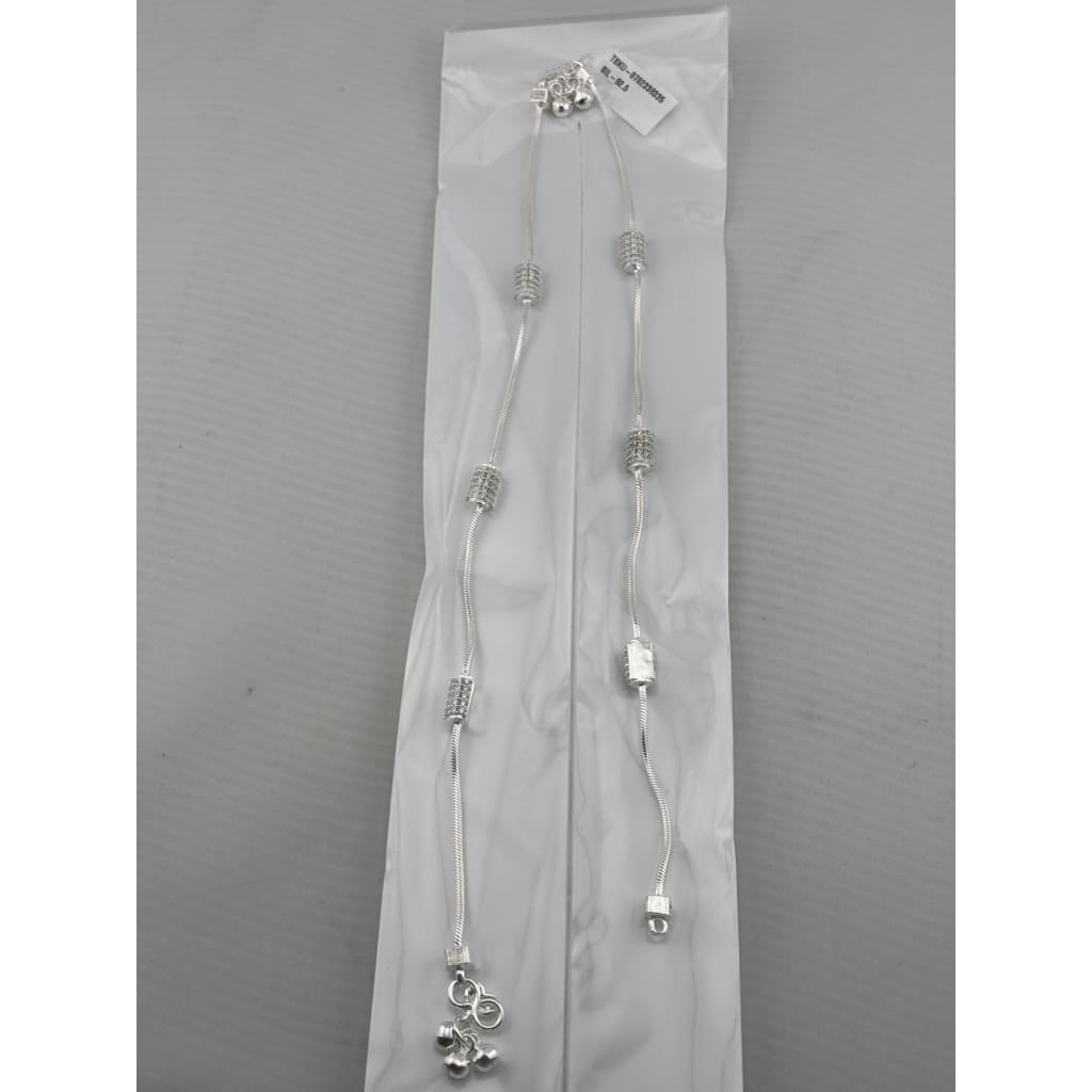 Textured Bead Snake Chain Anklet – 925 Sterling Silver – Adjustable – 30g