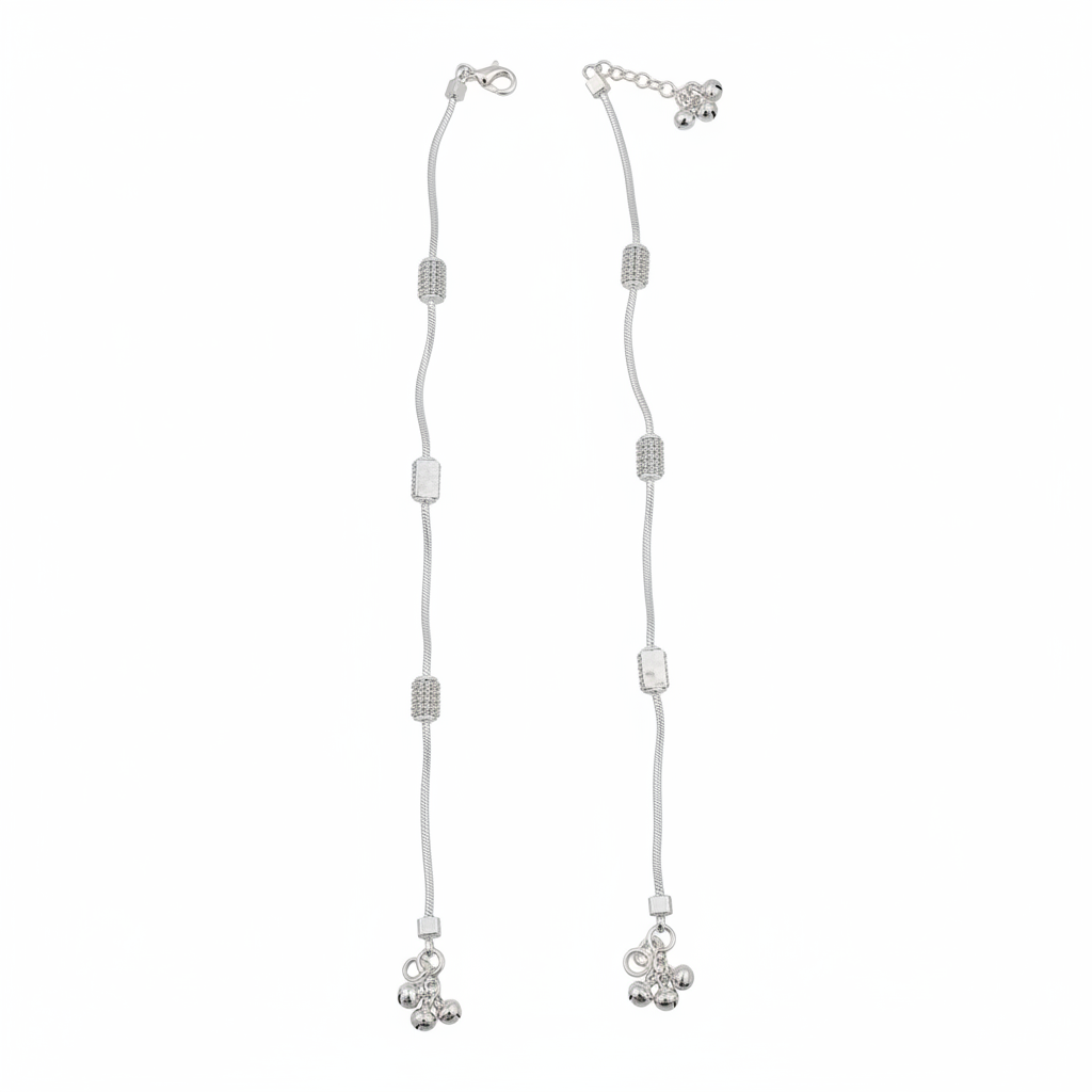 Textured Bead Snake Chain Anklet – 925 Sterling Silver – Adjustable-30g