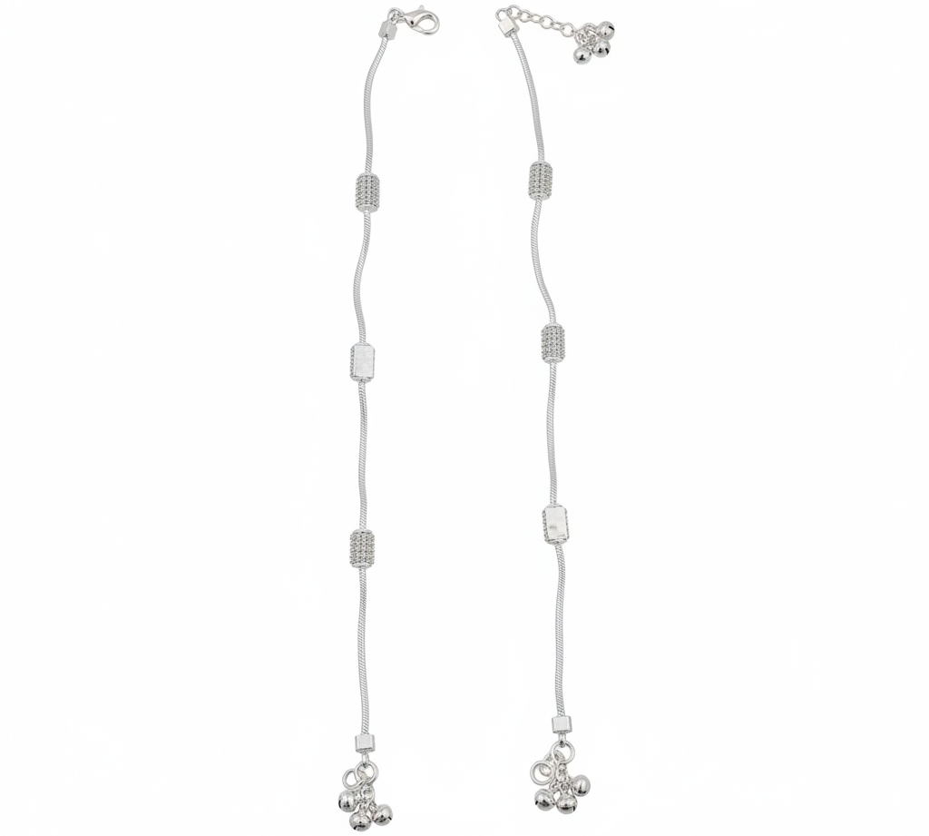 Textured Bead Snake Chain Anklet – 925 Sterling Silver – Adjustable-30g