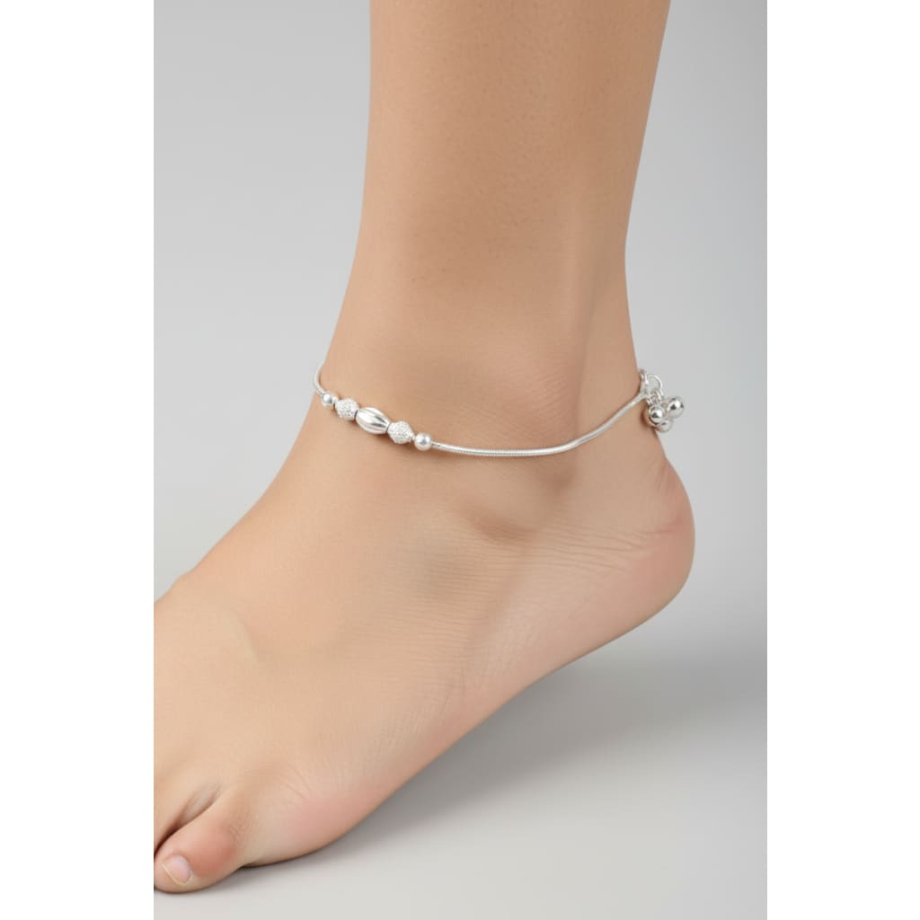 Trio Bead Elegance Silver Anklet – 99.9% Pure Silver – Weight:20g