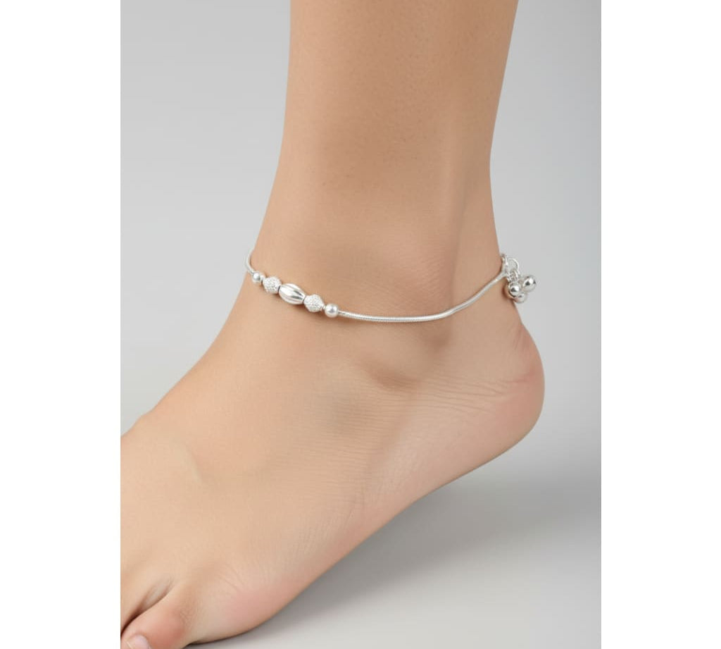 Trio Bead Elegance Silver Anklet – 99.9% Pure Silver – Weight:20g