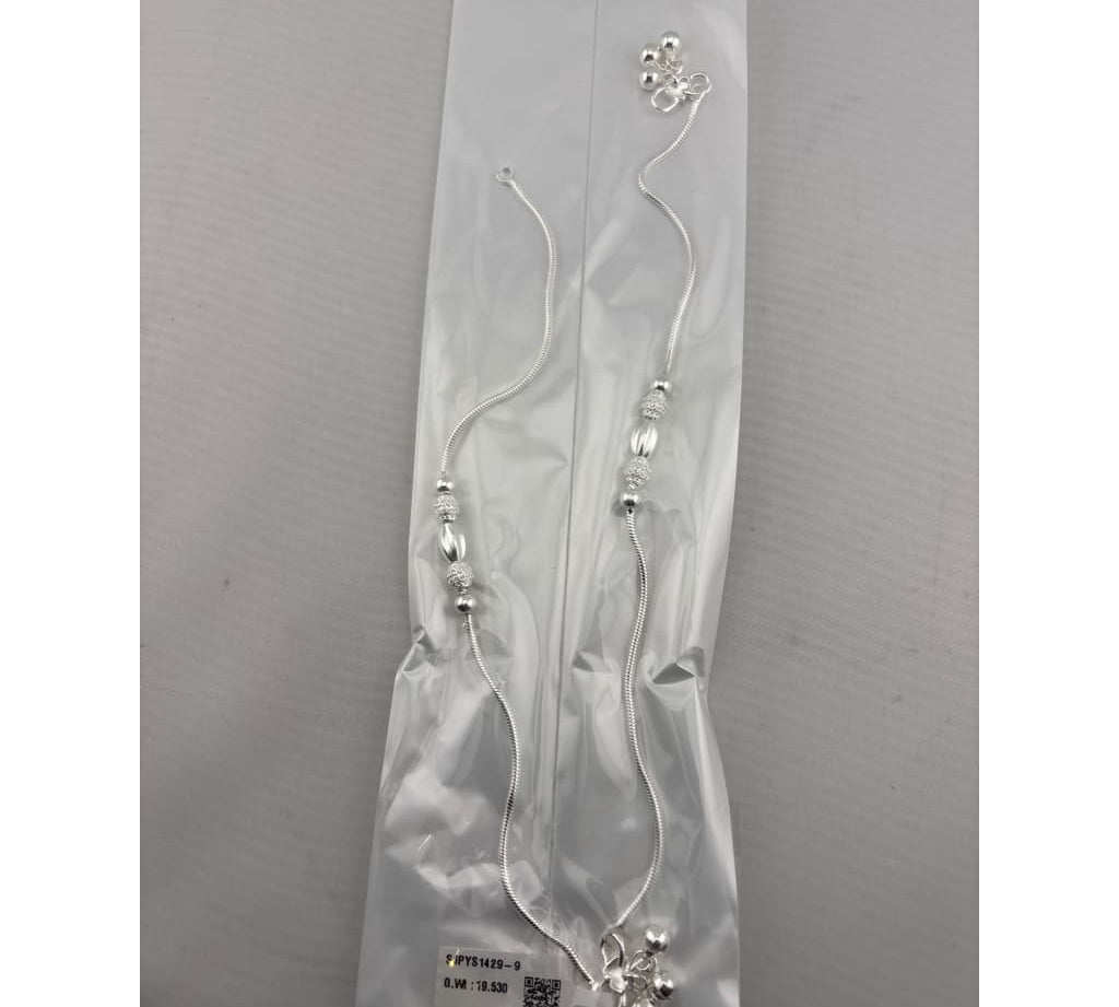 Trio Bead Elegance Silver Anklet – 99.9% Pure Silver – Weight:20g