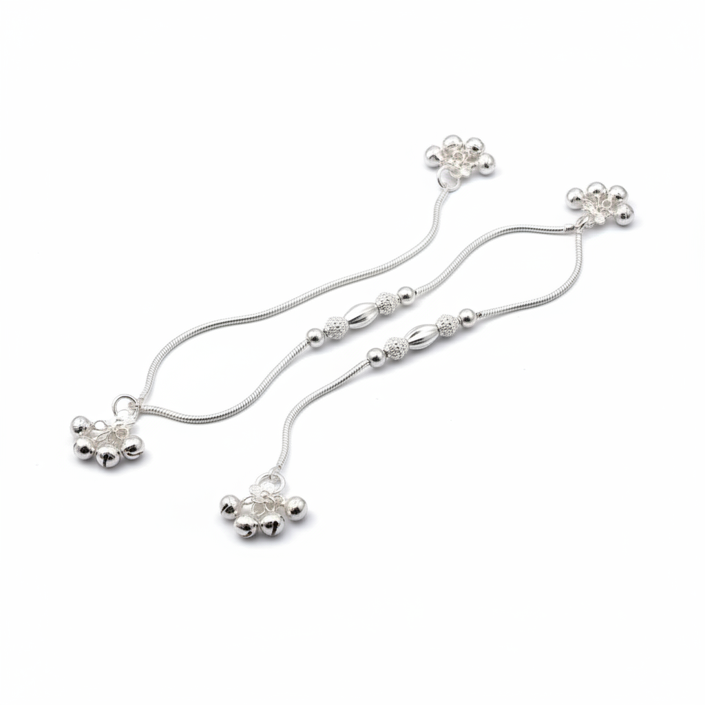 Trio Bead Elegance Silver Anklet – 99.9% Pure Silver – Weight:20g