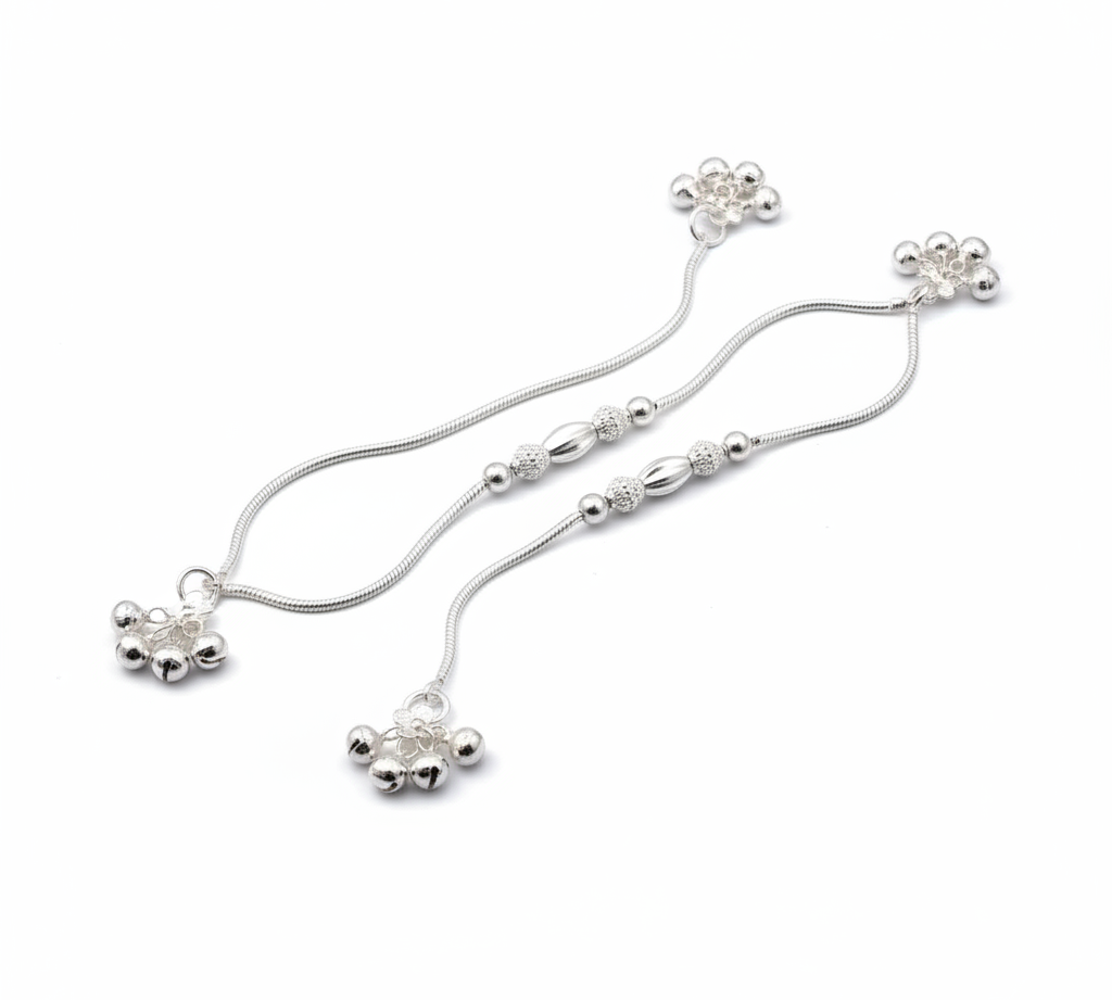 Trio Bead Elegance Silver Anklet – 99.9% Pure Silver – Weight:20g