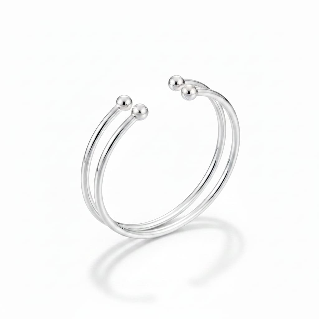 Twin Bead Silver Kada – 925 Sterling Silver Bracelet Double