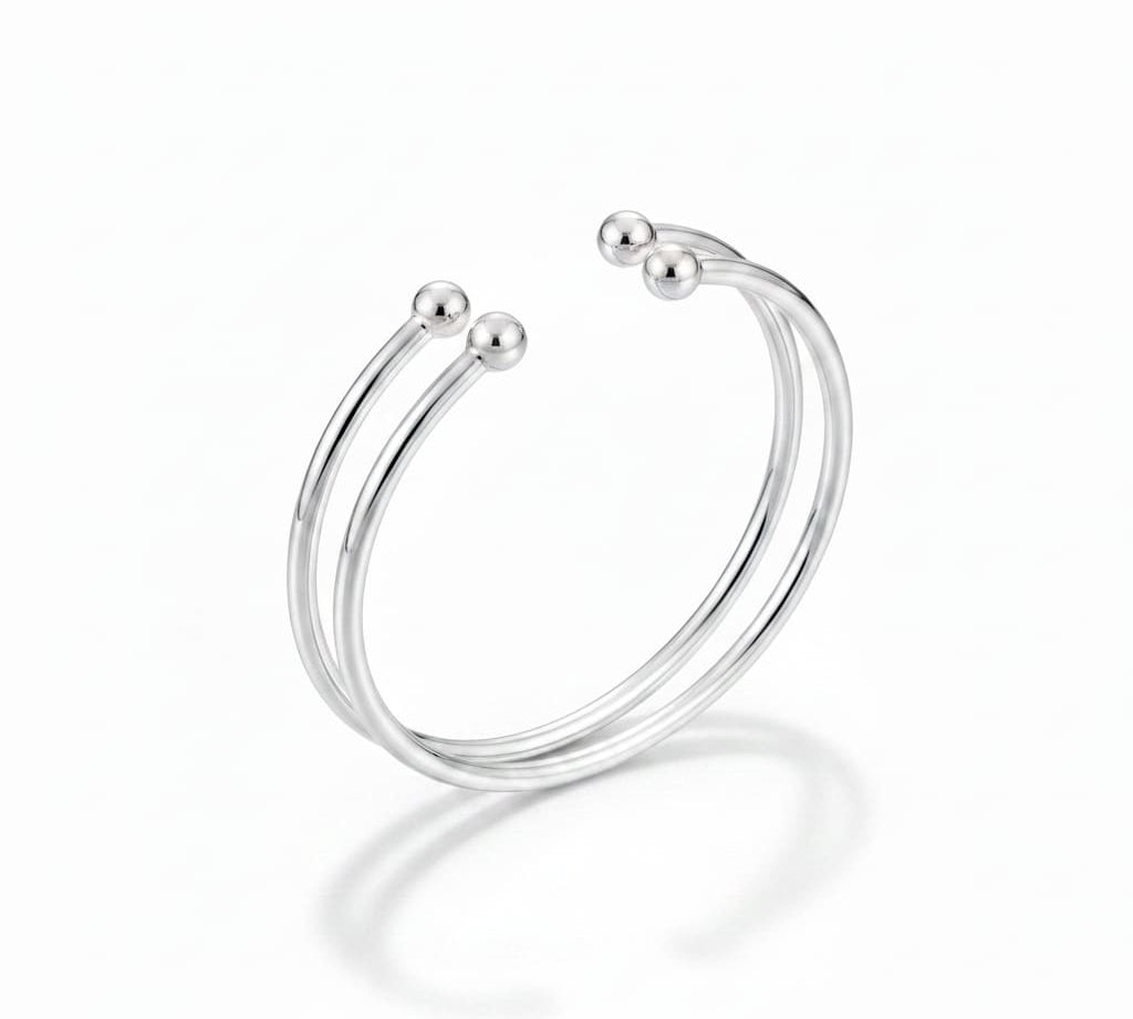 Twin Bead Silver Kada – 925 Sterling Silver Bracelet Double