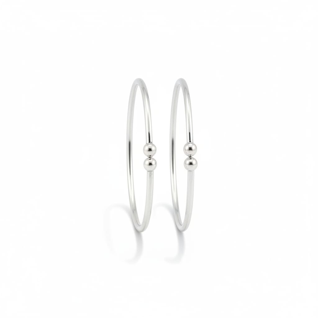 Twin Bead Silver Kada Pair – 925 Sterling Silver Bracelet