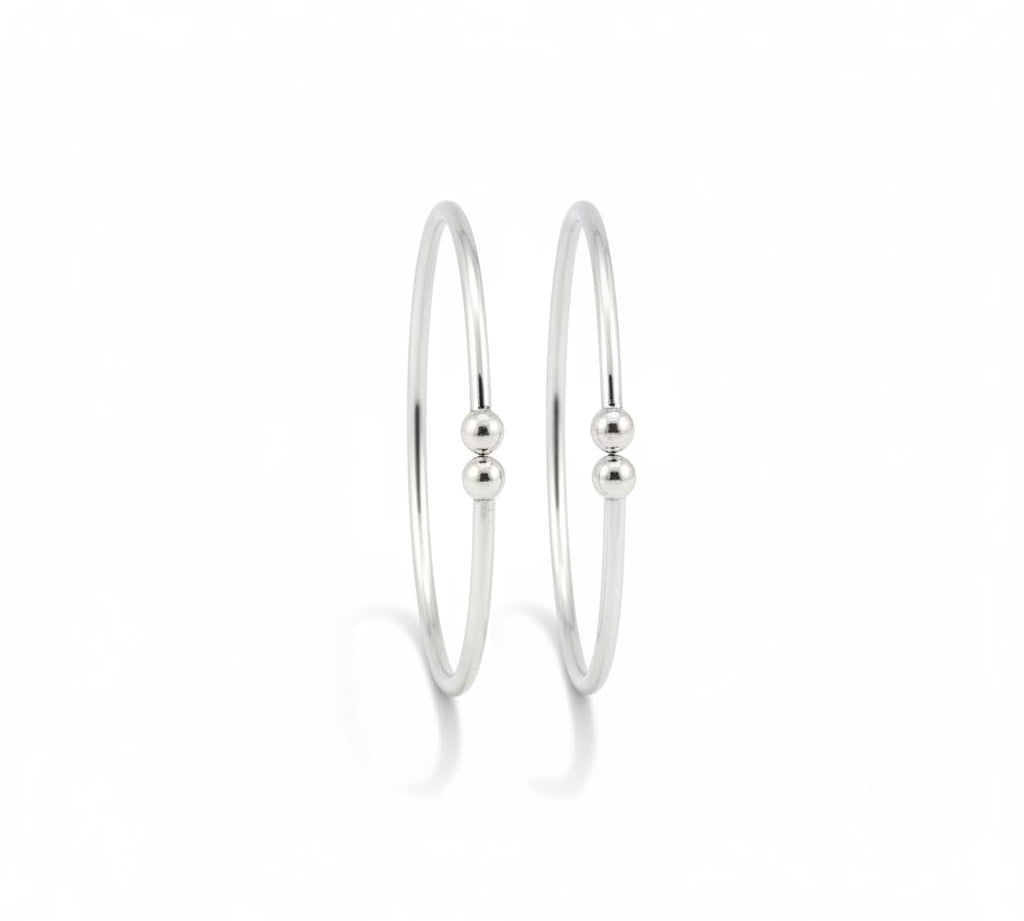 Twin Bead Silver Kada Pair – 925 Sterling Silver Bracelet