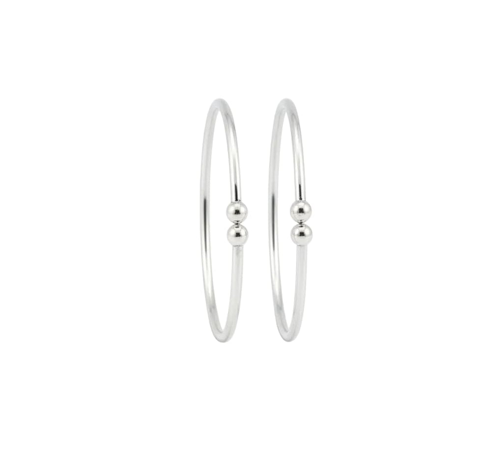 Twin Bead Silver Kada Pair – 925 Sterling Silver Bracelet