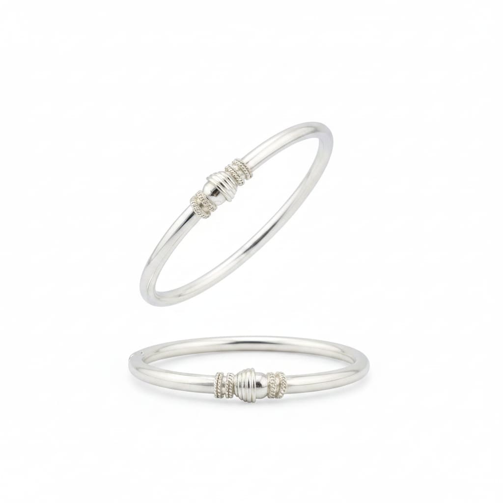 Twin Rope Bead Silver Kada Pair – 925 Sterling Silver