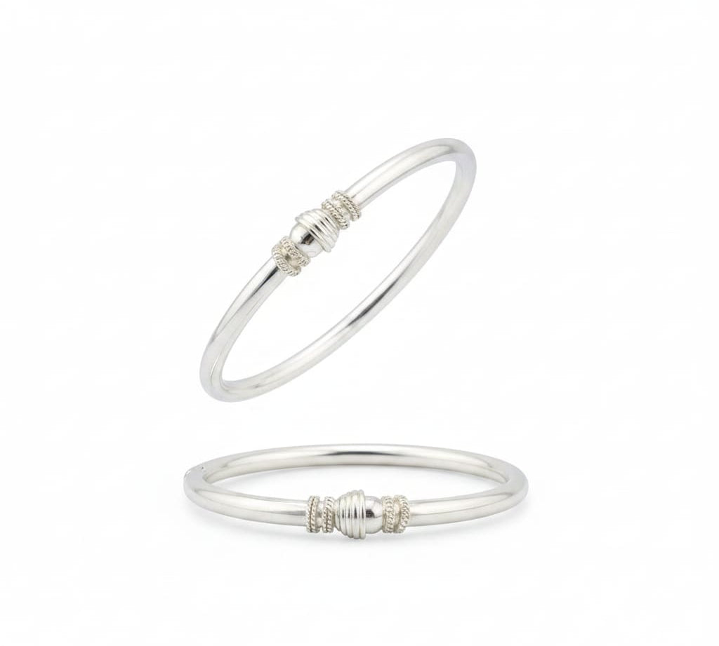 Twin Rope Bead Silver Kada Pair – 925 Sterling Silver
