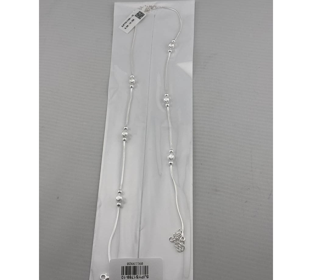 Wave Diamond – Cut Bead Silver Anklet – 99.9% Pure Silver – Weight:14g