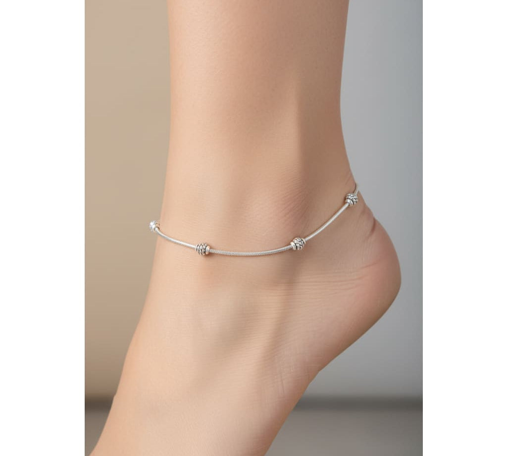 Wave Diamond – Cut Bead Silver Anklet – 99.9% Pure Silver – Weight:14g