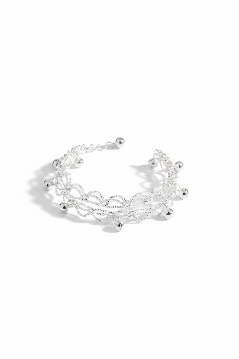 Wave Pattern Chain Anklet – 925 Sterling Silver – Adjustable – 45g