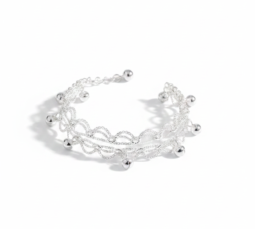 Wave Pattern Chain Anklet – 925 Sterling Silver – Adjustable – 45g