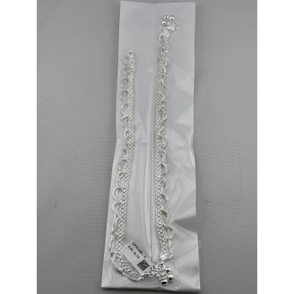 Wave Pattern Chain Anklet – 925 Sterling Silver – Adjustable – 45g