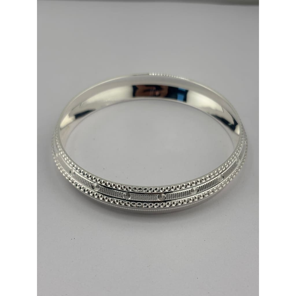Wide Silver Kada with Beaded Rail & Diamond-Cut Zigzag Bands – view 2