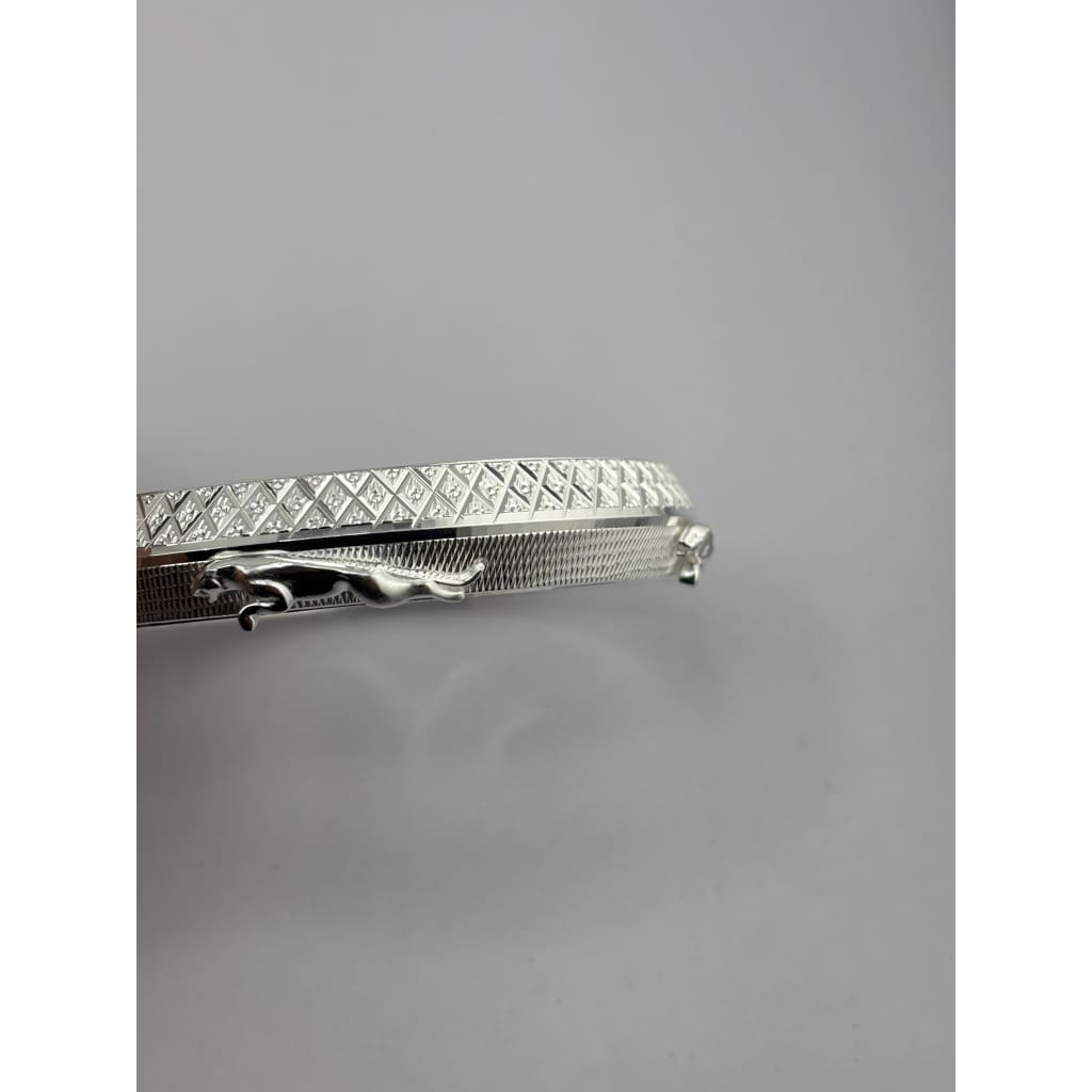 Wide Silver Kada with Pyramid Studs & Leaping Panther – view 4