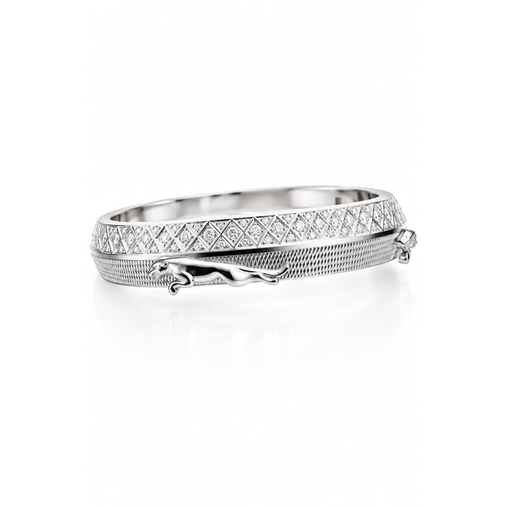 Wide Silver Kada with Pyramid Studs & Leaping Panther – view 6