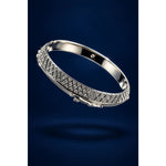 Wide Silver Kada with Pyramid Studs & Leaping Panther – view 5