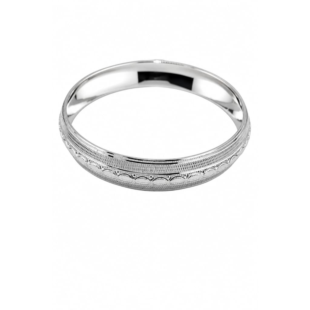 Wide Silver Kada with Scalloped Center Rail & Knurled Edges – view 2