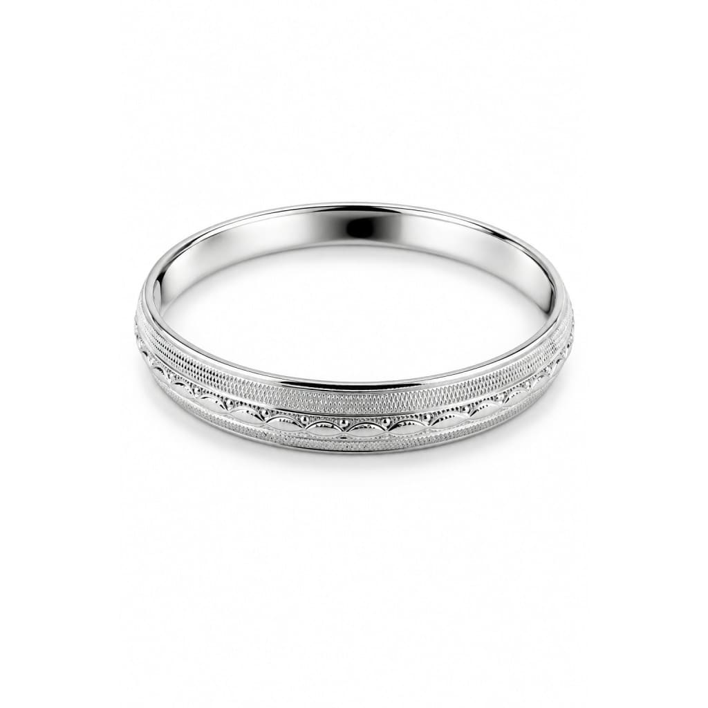 Wide Silver Kada with Scalloped Center Rail & Knurled Edges – view 3