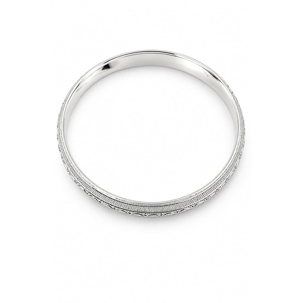 Wide Silver Kada with Scalloped Center Rail & Knurled Edges – view 4