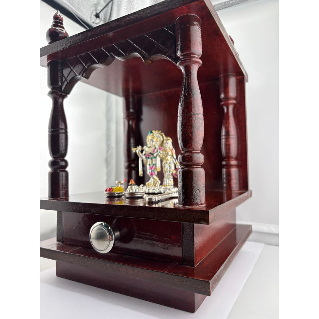 Wooden Pooja Mandir with Silver Radha Krishna Idol Set (55g) – view 5