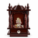 Wooden Pooja Mandir with Silver Radha Krishna Idol Set (55g)