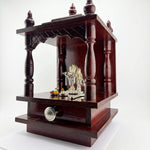 Wooden Pooja Mandir with Silver Radha Krishna Idol Set (55g) – view 3