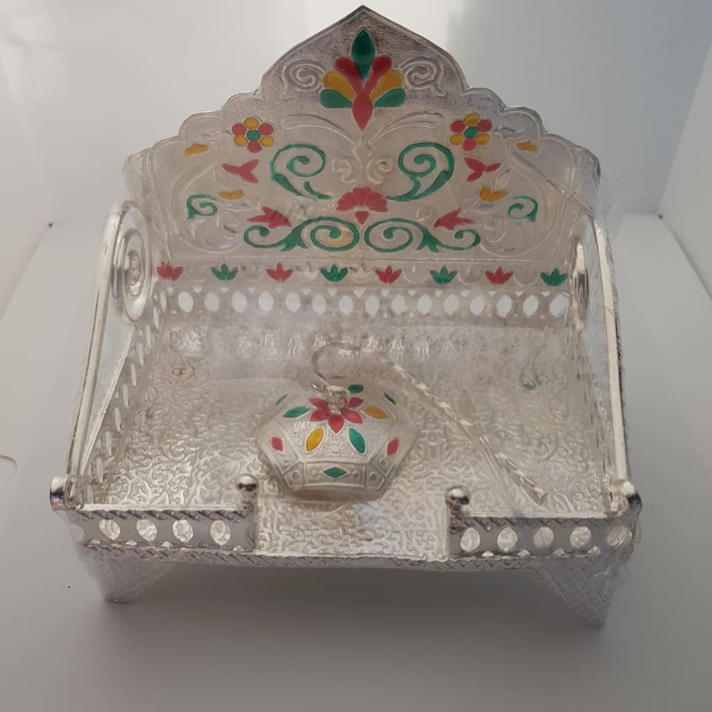 Silver Singhasan/ Throne/ Idol Chair with Chattra Rectangle