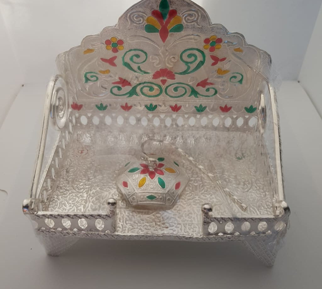 Silver Singhasan/ Throne/ Idol Chair with Chattra Rectangle