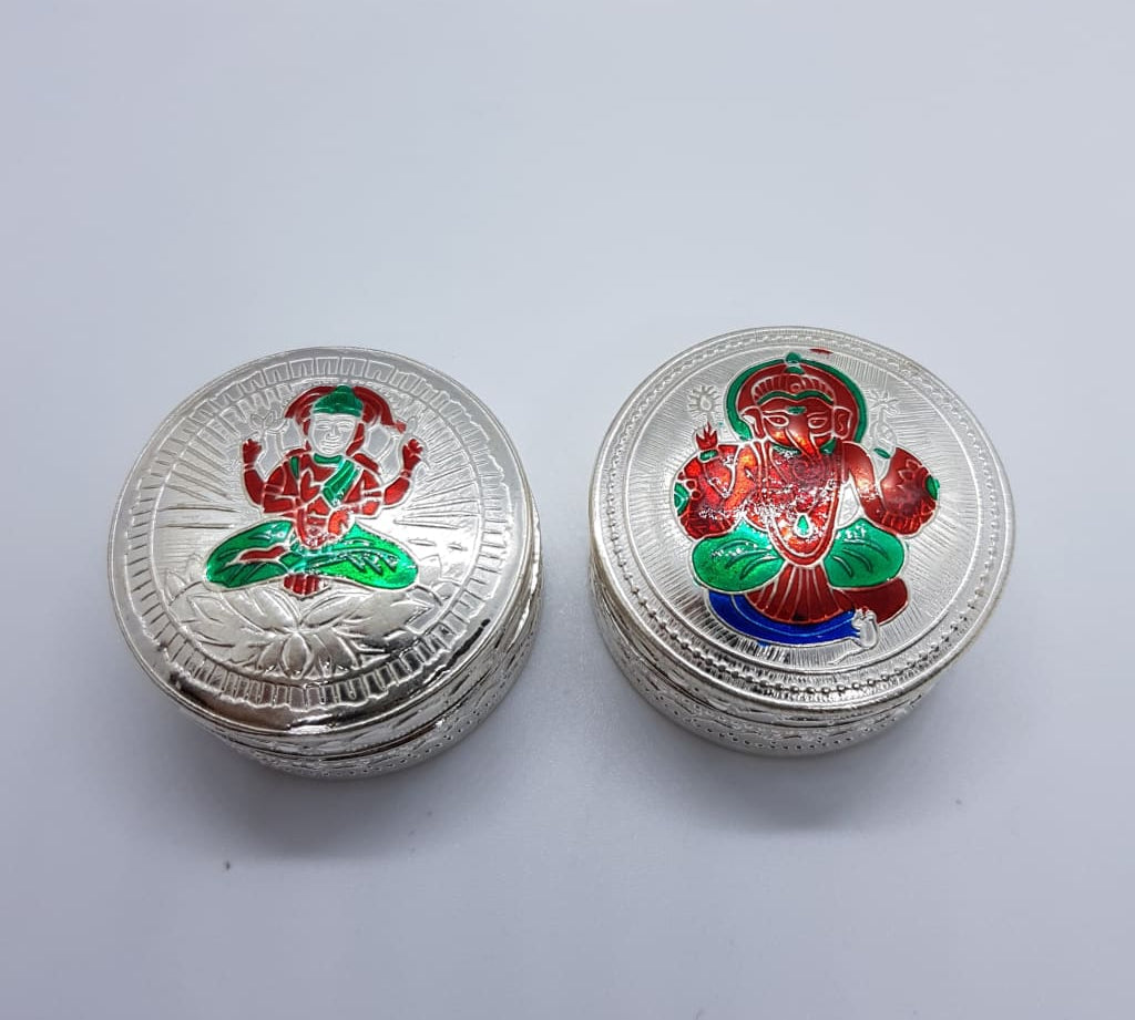 Silver Box Laxmi Ganesh Round Pair 55