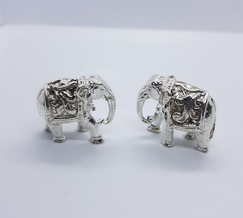 Silver Solid Elephant Statue Pair 640