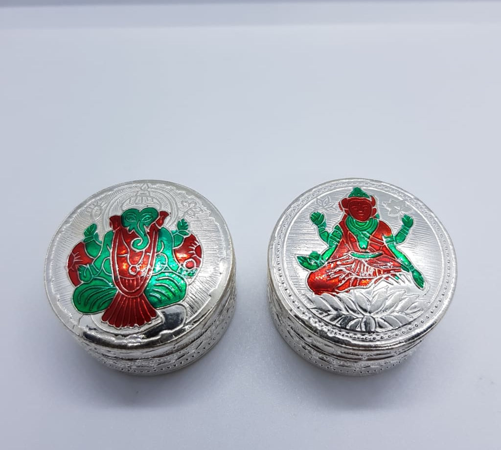 Silver Box Laxmi Ganesh Round Pair 42
